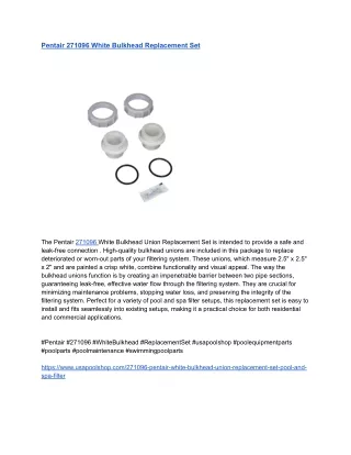 Pentair 271096 White Bulkhead Replacement Set