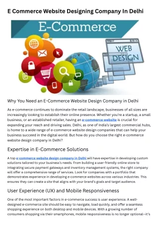 E Commerce Website Designing Company In Delhi