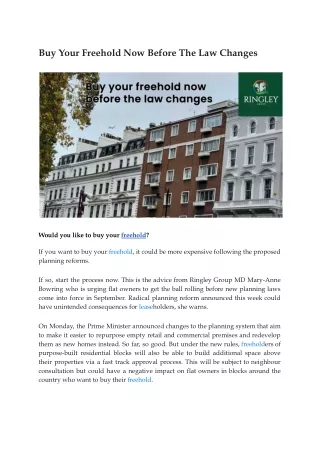 Buy Your Freehold Now Before The Law Changes