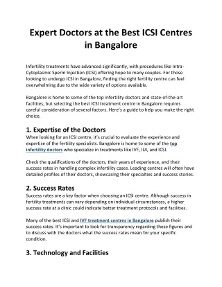 Expert Doctors at the Best ICSI Centres in Bangalore