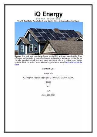 Top 10 Best Solar Panels for Home Use in 2024: A Comprehensive Guide
