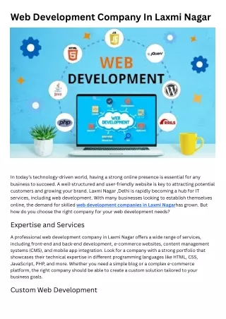 Web Development Company In Laxmi Nagar