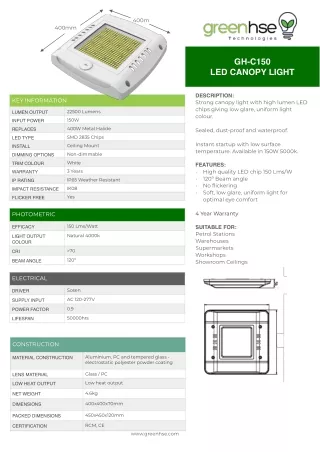 150W LED Canopy Light by Greenhse Technologies