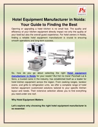 Hotel equipment manufacturer in Noida