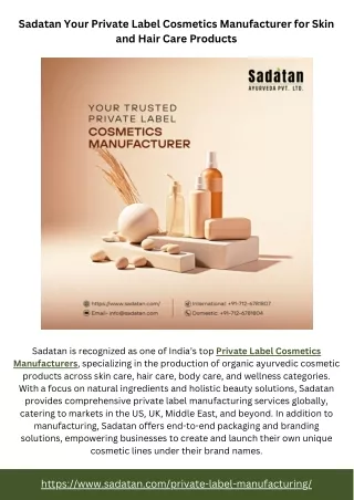 Sadatan Your Private Label Cosmetics Manufacturer for Skin and Hair Care Products