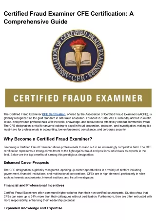 Certified Fraud Examiner CFE Certification_ A Comprehensive Guide