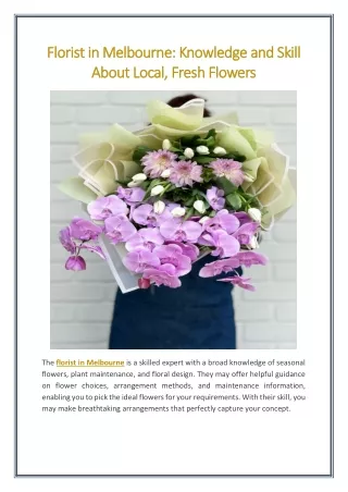 Florist in Melbourne Knowledge and Skill About Local Fresh Flowers