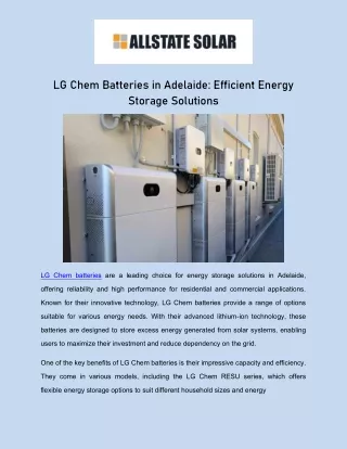 LG Chem Batteries in Adelaide: Efficient Energy Storage Solutions