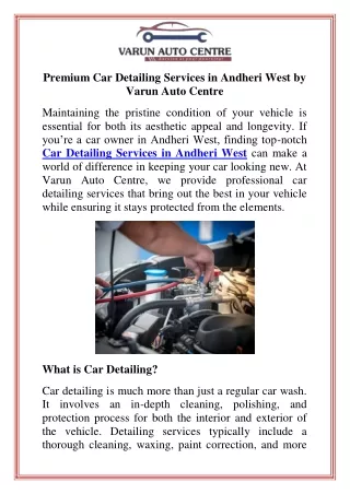 Premium Car Detailing Services in Andheri West by Varun Auto Centre