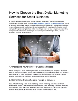 How to Choose the Best Digital Marketing Services for Small Business