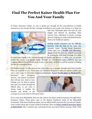 Find The Perfect Kaiser Health Plan For You And Your Famil