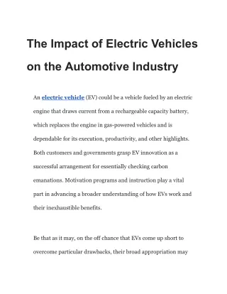 The Impact of Electric Vehicles on the Automotive Industry