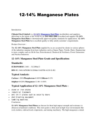 12-14% Manganese Plates Exporters in India