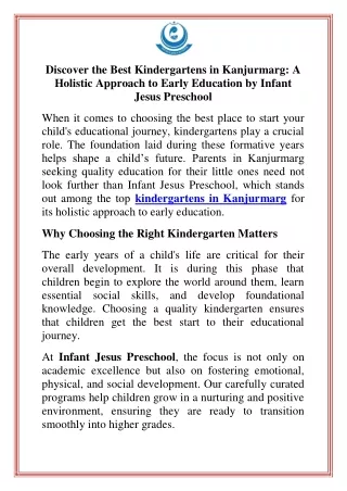 Discover the Best Kindergartens in Kanjurmarg A Holistic Approach to Early Education by Infant Jesus Preschool