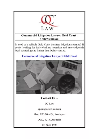 Commercial Litigation Lawyer Gold Coast  Qclaw.com.au