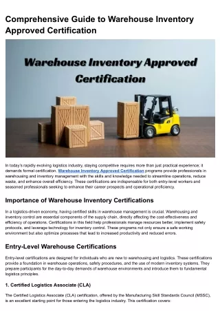 Comprehensive Guide to Warehouse Inventory Approved Certification