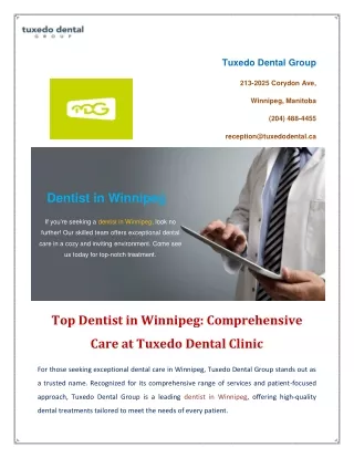 Top Dentist in Winnipeg Comprehensive Care at Tuxedo Dental Clinic