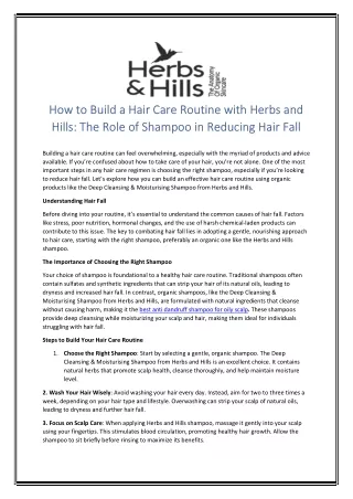 How to Build a Hair Care Routine with Herbs and Hills The Role of Shampoo in Reducing Hair Fall