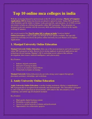 Top 10 online mca colleges in india