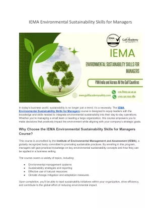 IEMA Environmental Sustainability Skills for Managers