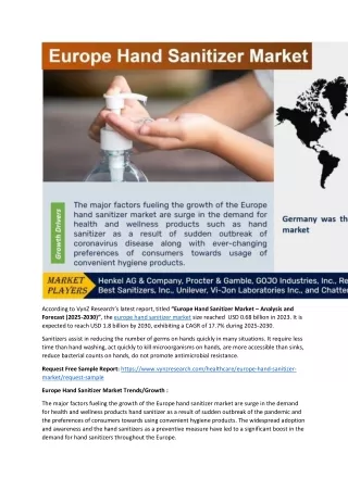 Europe Hand Sanitizer Market Set To Garner Staggering Revenues by 2030