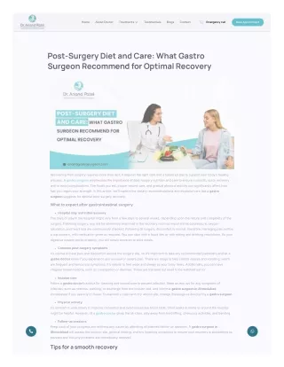 Post-Surgery Diet and Care: What Gastro Surgeon Recommend for Optimal Recovery