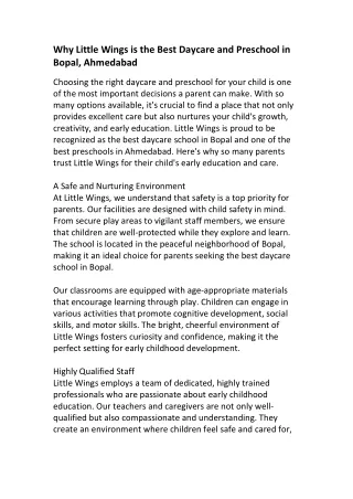 Best Daycare School in Bopal | Top Preschool in Ahmedabad - Little Wings