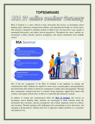 RSA 21 online seminar Germany