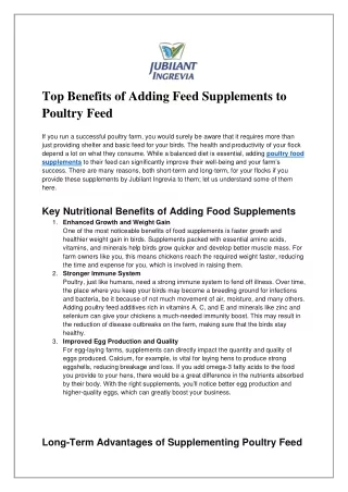 Top Benefits of Adding Feed Supplements to Poultry Feed