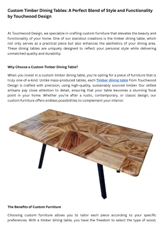 Custom Timber Dining Tables A Perfect Blend of Style and Functionality by Touchwood Design