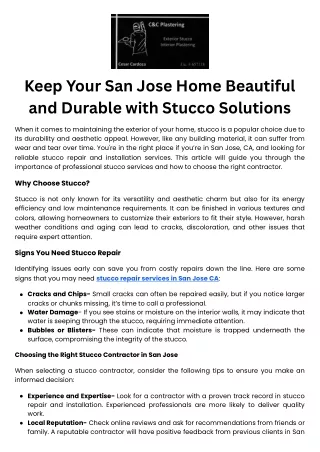 Keep Your San Jose Home Beautiful and Durable with Stucco Solutions