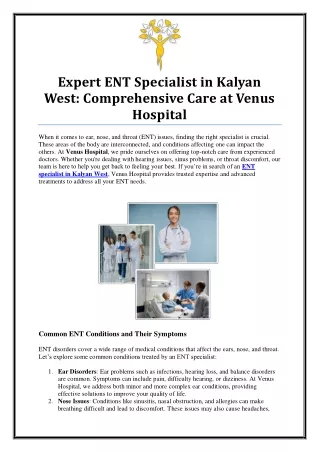 Expert ENT Specialist in Kalyan West | Advanced Treatment Solutions