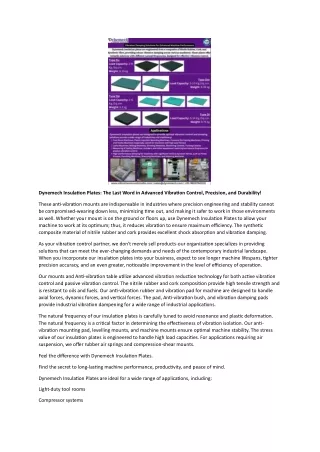 Dynemech Insulation Plates: The Last Word in Advanced Vibration Control, Precisi