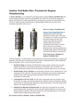 Sanitary Pad Roller Dies Precision for Hygiene Manufacturing