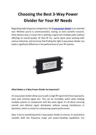 Choosing the Best 3-Way Power Divider for Your RF Needs