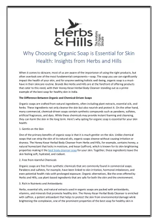 Why Choosing Organic Soap is Essential for Skin Health Insights from Herbs and Hills