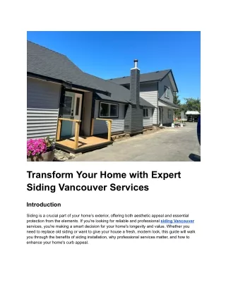 Transform Your Home with Expert Siding Vancouver Services