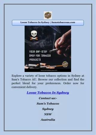 Loose Tobacco In Sydney | Samstobaccoau.com