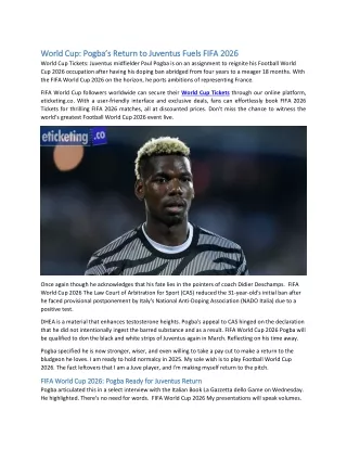 World Cup Pogba’s Return to Juventus Fuels FIFA 2026