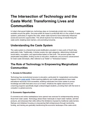 The Intersection of Technology and the Caste World