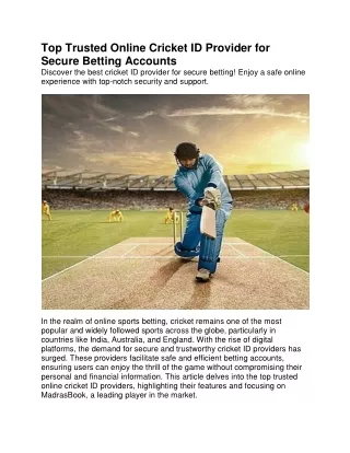 Top Trusted Online Cricket ID Provider for Secure Betting Accounts