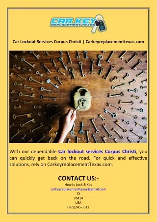 Car Lockout Services Corpus Christi  Carkeyreplacementtexas.com