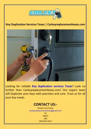 Key Duplication Services Texas  Carkeyreplacementtexas.com