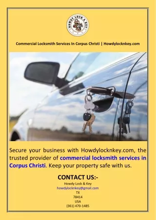 Commercial Locksmith Services In Corpus Christi  Howdylocknkey.com