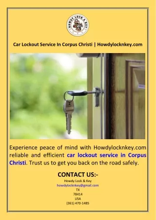 Car Lockout Service In Corpus Christi  Howdylocknkey.com