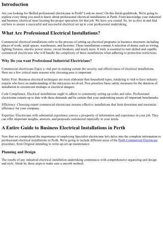 A whole Guidebook to Industrial Electrical Installations in Perth