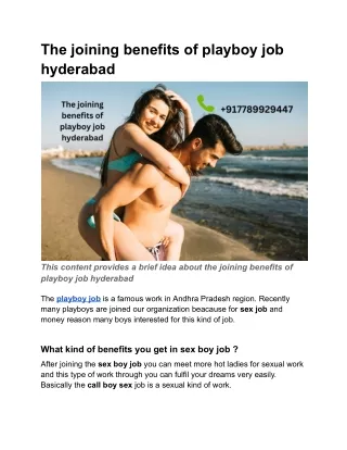 The joining benefits of playboy job hyderabad