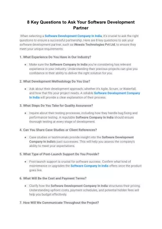 8 Key Questions to Ask Your Software Development Partner