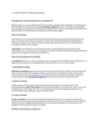 The Importance of Counseling Services in Lexington, KY