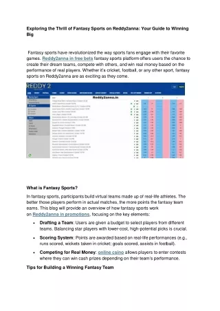 Exploring the Thrill of Fantasy Sports on Reddy2anna Your Guide to Winning Big